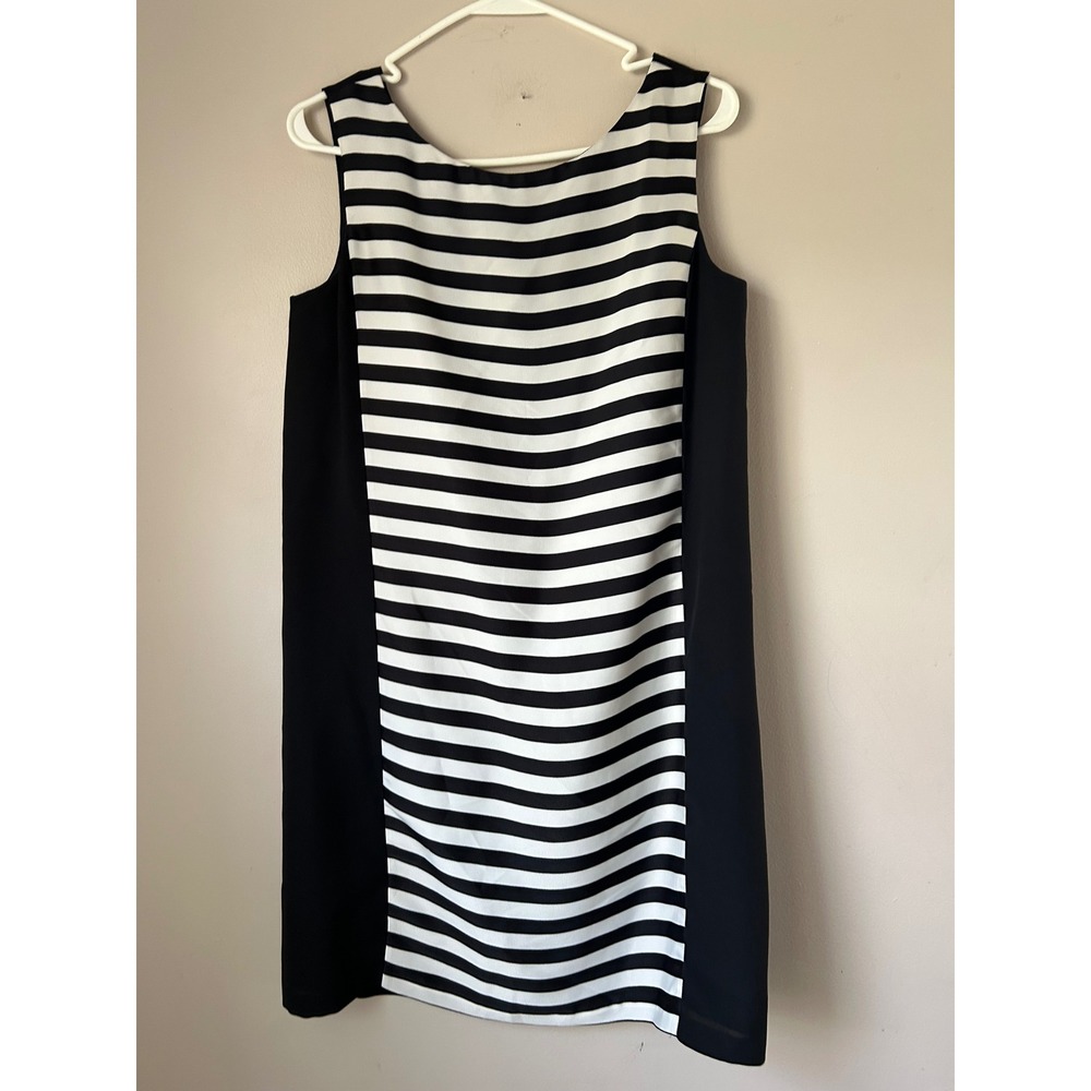 GAP Women's Black White Striped Sleeveless‎ Shift Dress Size S Classic Coastal